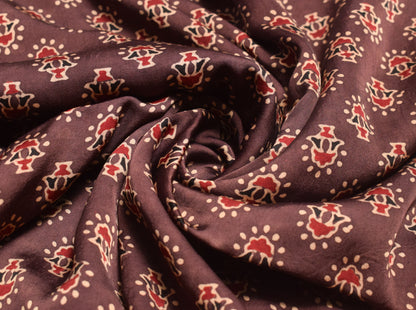 Ajrakh Modal Silk Natural Dye Hand Block Print Unstitched Kurta Fabric    2.5 Mtr  Length  -  SKU : ID24B01L