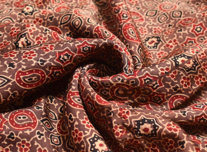 Ajrakh Modal Silk Natural Dye Hand Block Print Unstitched Kurta Fabric    2.5 Mtr  Length  -  SKU : ID24B01S