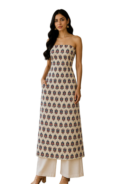 Ajrakh Modal Silk Natural Dye Hand Block Print Unstitched Kurta Fabric  Mtr Length  2.5 Mtr  Length  -  SKU : AI06401C