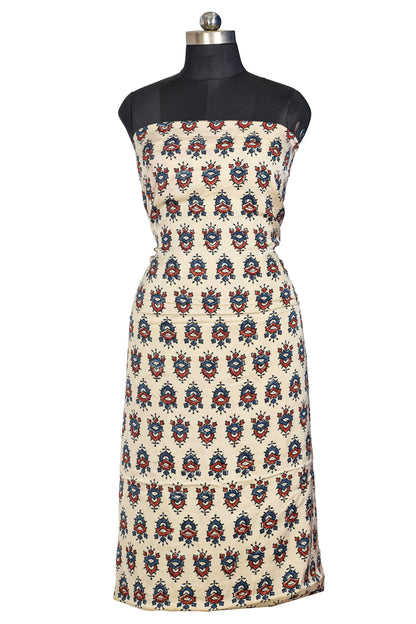 Ajrakh Modal Silk Natural Dye Hand Block Print Unstitched Kurta Fabric  Mtr Length  3 Mtr  Length  -  SKU : AI06402C