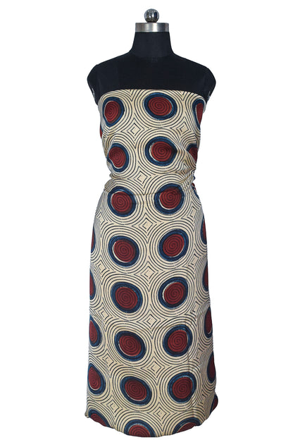 Ajrakh Modal Silk Natural Dye Hand Block Print Unstitched Kurta Fabric  Mtr Length  3 Mtr  Length  -  SKU : AI06402K