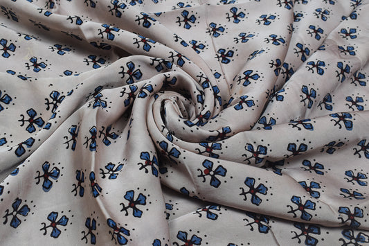 Ajrakh Modal Silk Natural Dye Hand Block Print Unstitched Kurta Fabric  2.50 Mtr Length   -  SKU : AI17101D