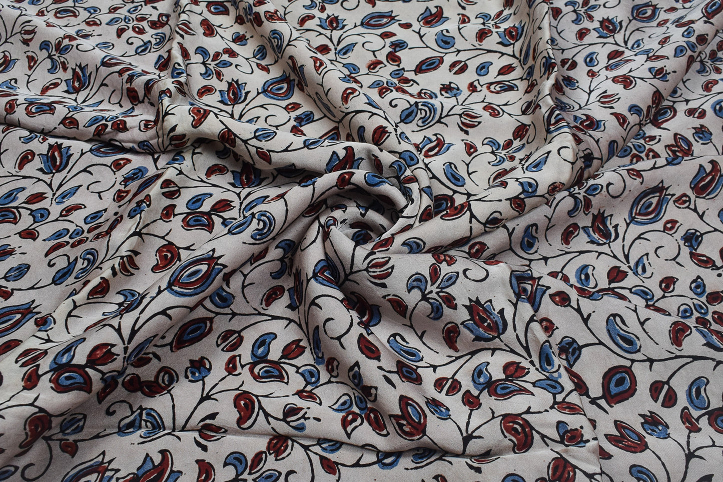 Ajrakh Modal Silk Natural Dye Hand Block Print Unstitched Kurta Fabric  2.50 Mtr Length   -  SKU : AI17101L