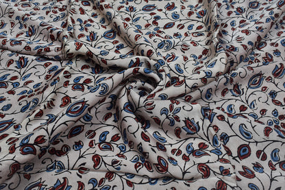 Ajrakh Modal Silk Natural Dye Hand Block Print Unstitched Kurta Fabric  2.50 Mtr Length   -  SKU : AI17101L