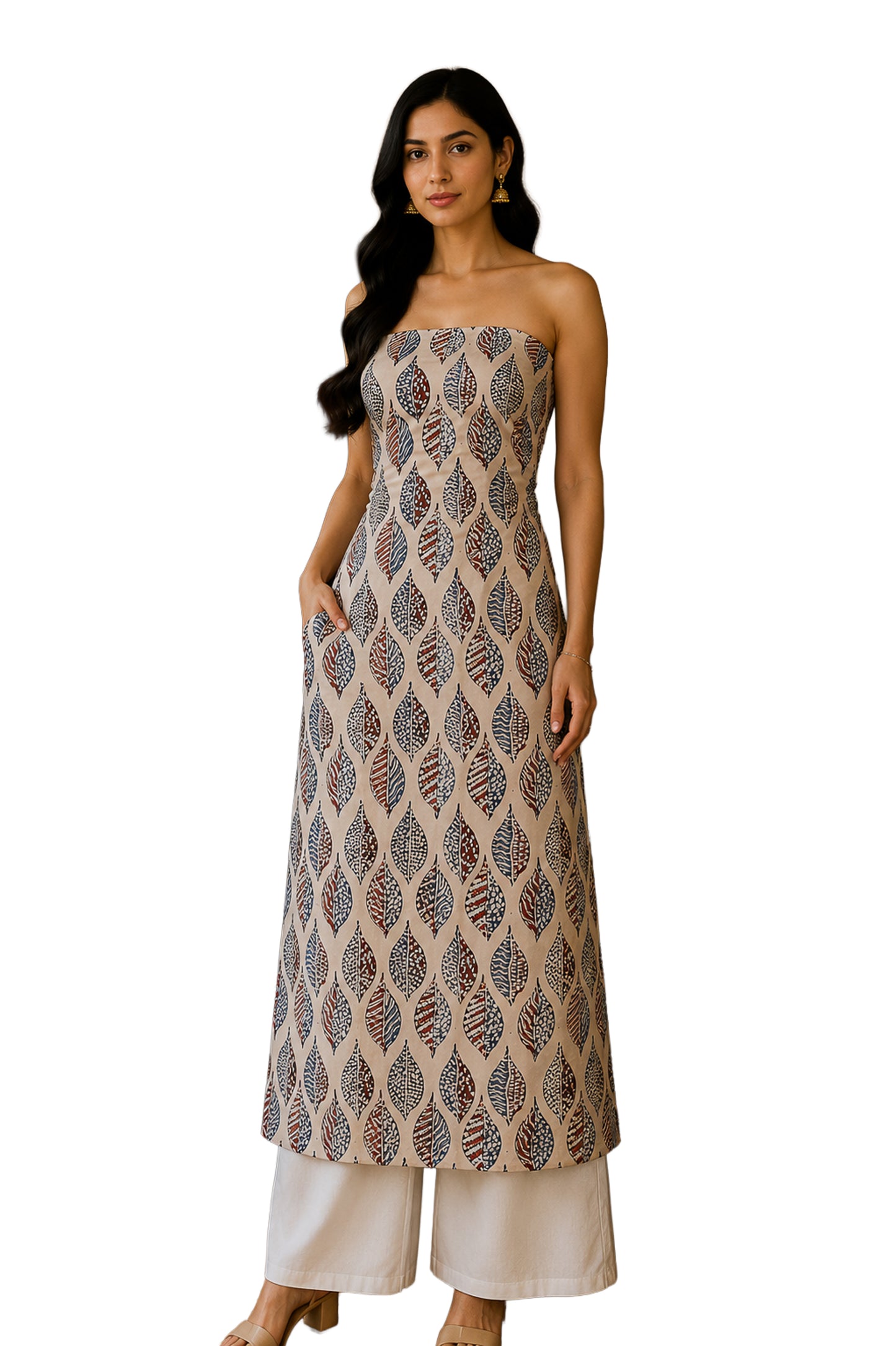 Ajrakh Modal Silk Natural Dye Hand Block Print Unstitched Kurta Fabric   3.00 Mtr Length  -  SKU : AI17102T