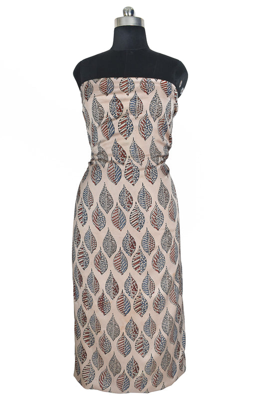 Ajrakh Modal Silk Natural Dye Hand Block Print Unstitched Kurta Fabric   3.00 Mtr Length  -  SKU : AI17102T