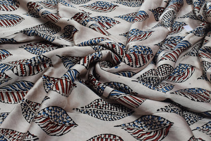 Ajrakh Modal Silk Natural Dye Hand Block Print Unstitched Kurta Fabric   3.00 Mtr Length  -  SKU : AI17102T