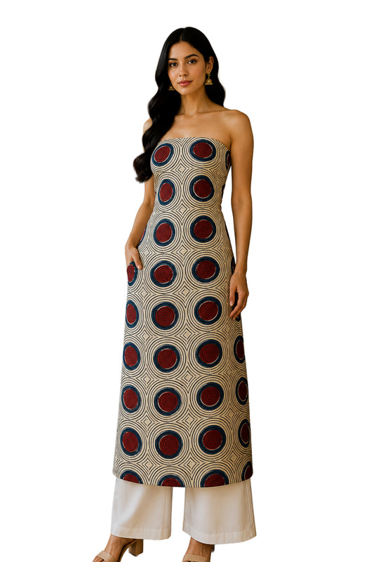 Ajrakh Modal Silk Natural Dye Hand Block Print Unstitched Kurta Fabric  Mtr Length  3 Mtr  Length  -  SKU : AI26903C