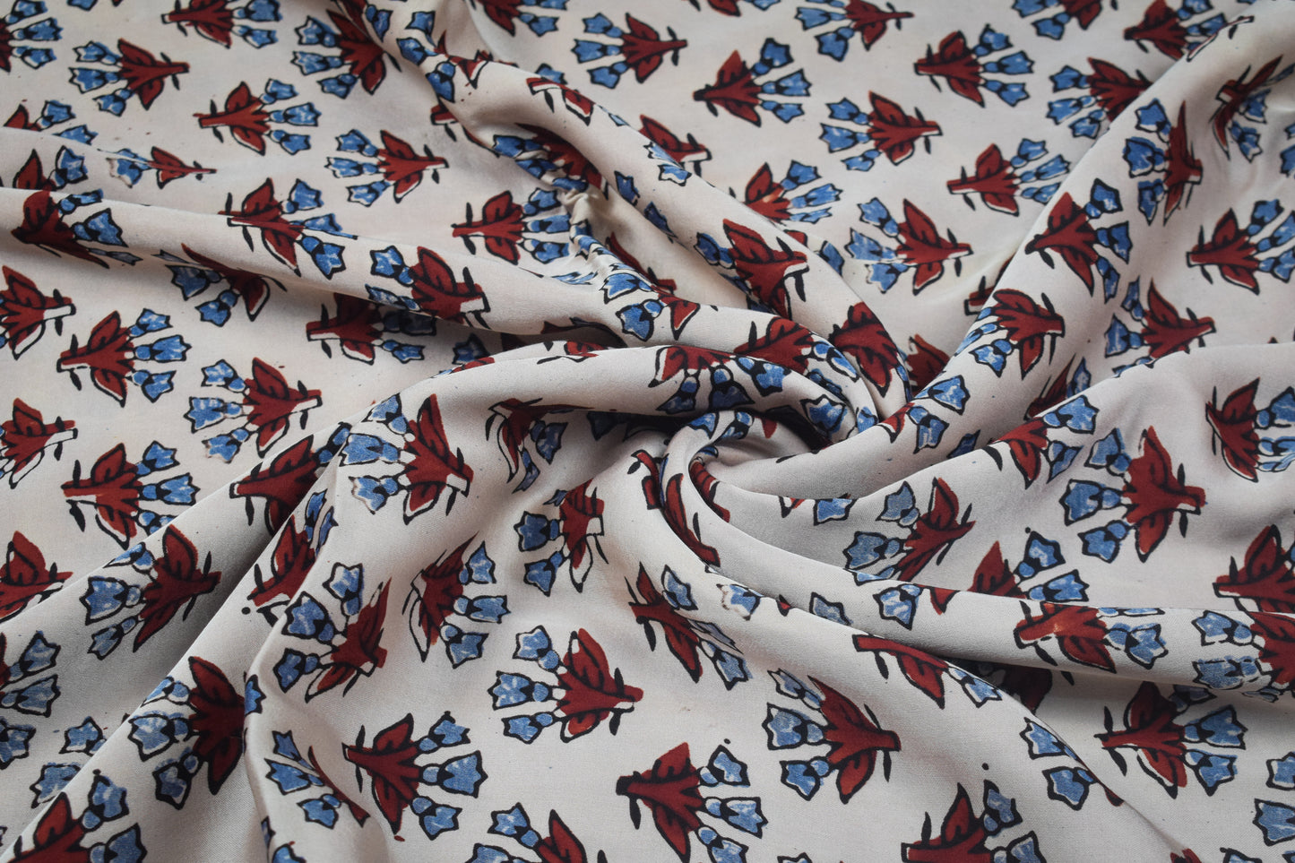 Ajrakh Modal Silk Natural Dye Hand Block Print Unstitched Kurta Fabric  2.50 Mtr Length   -  SKU : AI30101E