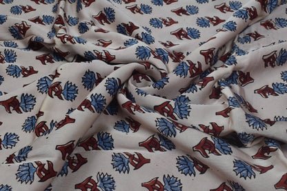 Ajrakh Modal Silk Natural Dye Hand Block Print Unstitched Kurta Fabric  2.50 Mtr Length   -  SKU : AI30101U