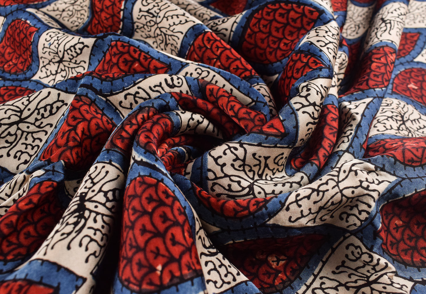 Ajrakh Modal Silk Natural Dye Hand Block Print Unstitched Kurta Fabric   2.5 Mtr  Length  -  SKU : AI22501N