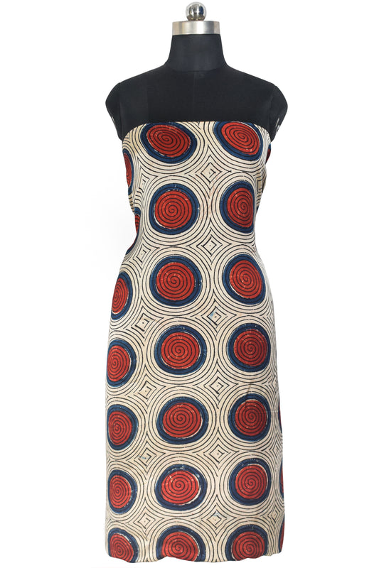 Ajrakh Modal Silk Natural Dye Hand Block Print Unstitched Kurta Fabric   3 Mtr  Length  -  SKU : AI22502D