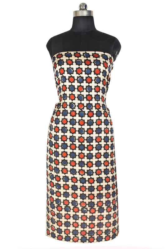 Ajrakh Modal Silk Natural Dye Hand Block Print Unstitched Kurta Fabric   2.5 Mtr  Length  -  SKU : AI2250AD