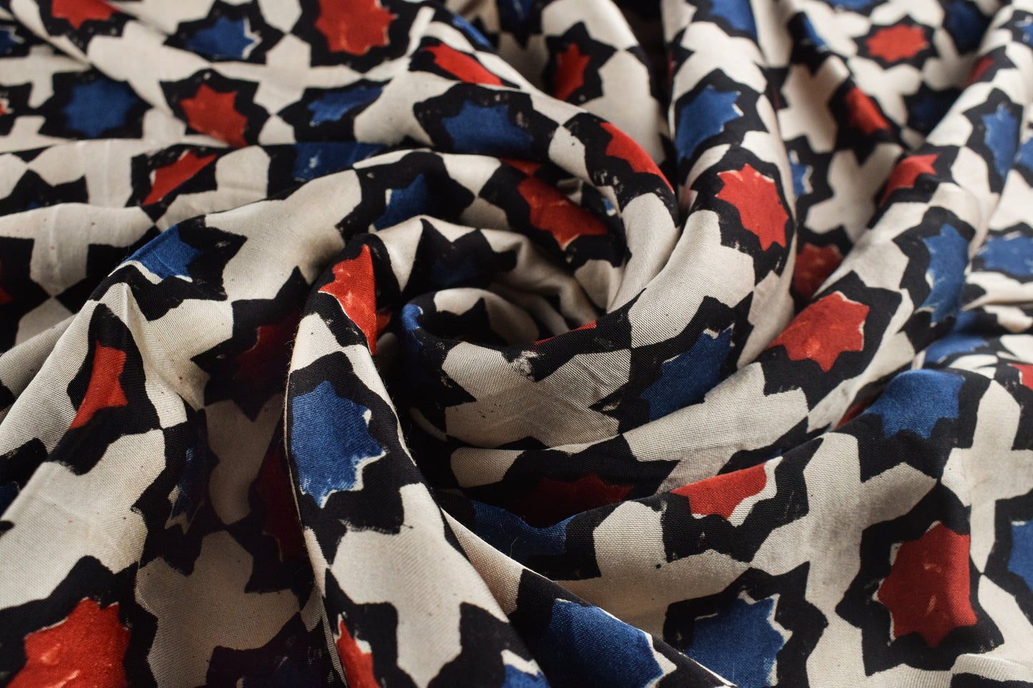 Ajrakh Modal Silk Natural Dye Hand Block Print Unstitched Kurta Fabric   2.5 Mtr  Length  -  SKU : AI2250AD