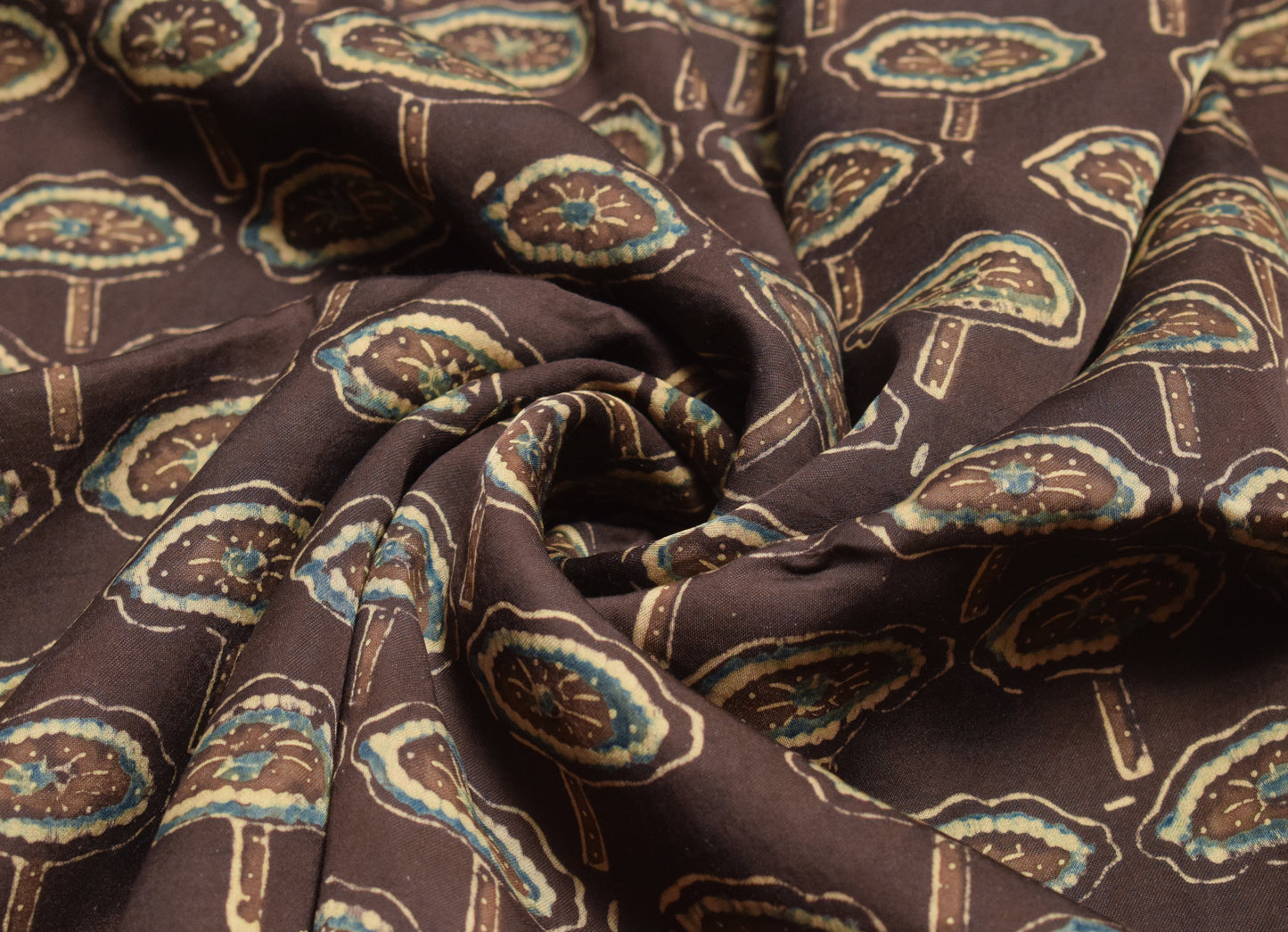 Ajrakh Modal Silk Natural Dye Hand Block Print Unstitched Kurta Fabric    2.5 Mtr  Length  -  SKU : ID24B01F