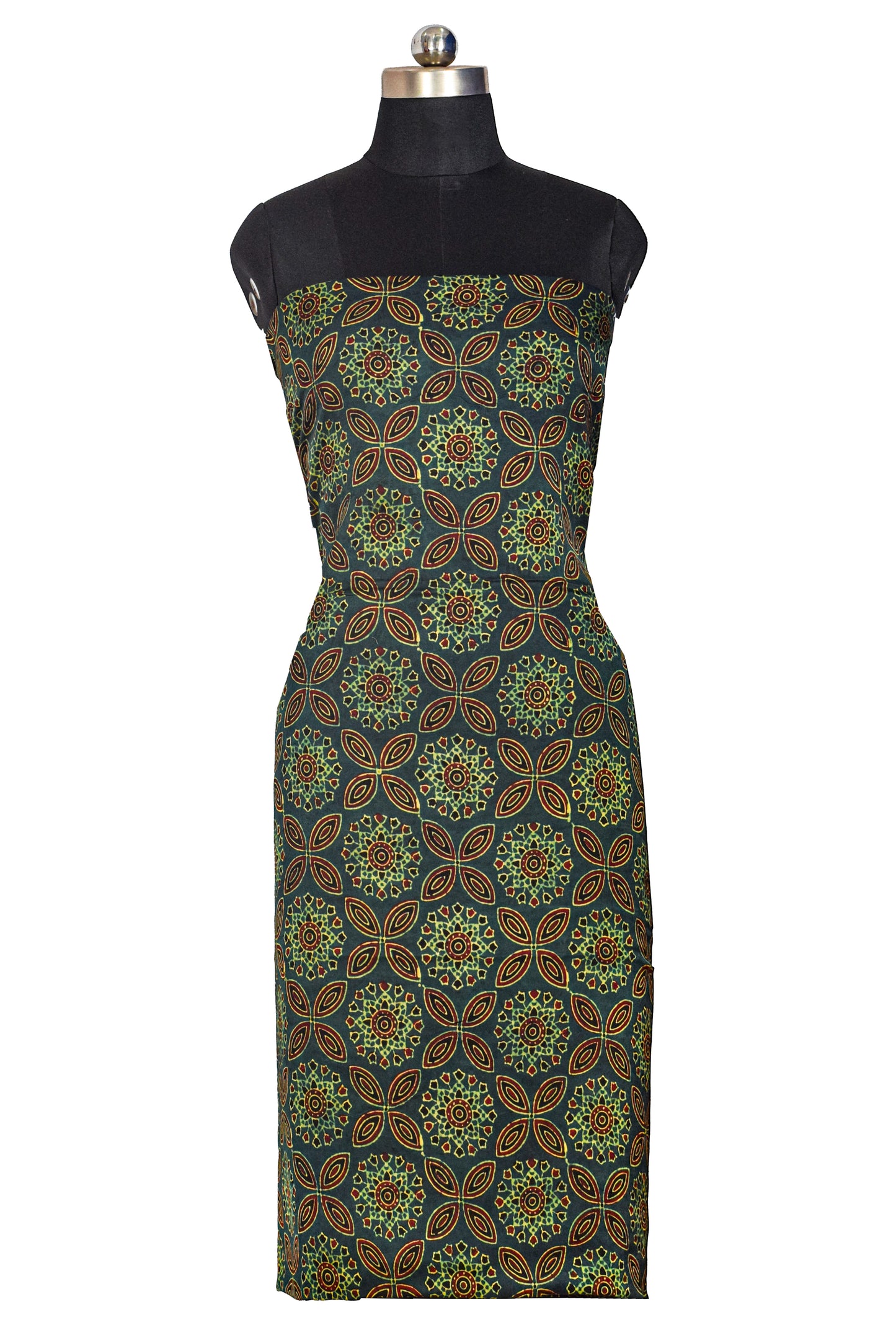 Ajrakh Modal Silk Natural Dye Hand Block Print Unstitched Kurta Fabric  Mtr Length  2.5 Mtr  Length  -  SKU : AI06401Z