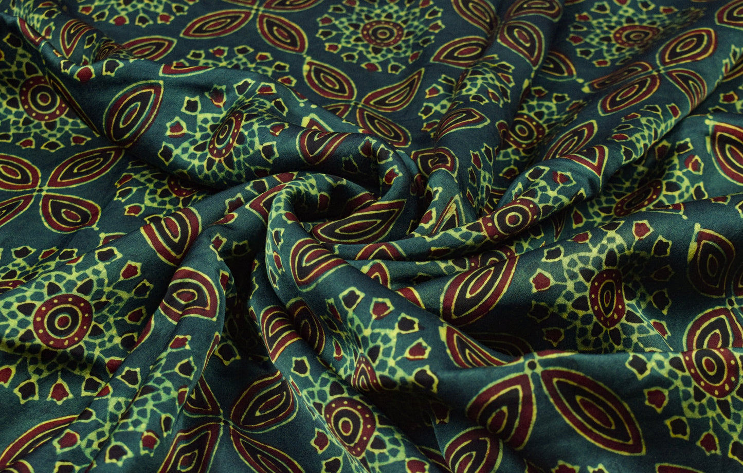 Ajrakh Modal Silk Natural Dye Hand Block Print Unstitched Kurta Fabric  Mtr Length  2.5 Mtr  Length  -  SKU : AI06401Z
