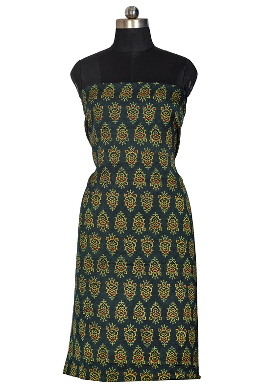 Ajrakh Modal Silk Natural Dye Hand Block Print Unstitched Kurta Fabric  Mtr Length  3 Mtr  Length  -  SKU : AI06402B