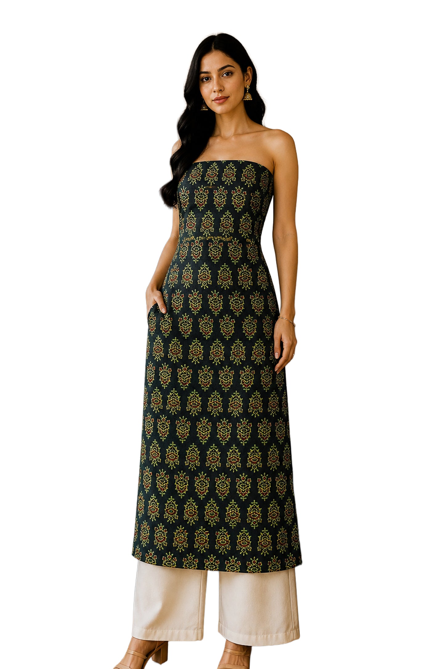 Ajrakh Modal Silk Natural Dye Hand Block Print Unstitched Kurta Fabric  Mtr Length  3 Mtr  Length  -  SKU : AI06402B