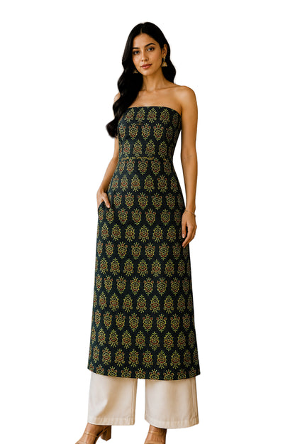 Ajrakh Modal Silk Natural Dye Hand Block Print Unstitched Kurta Fabric  Mtr Length  3 Mtr  Length  -  SKU : AI06402B
