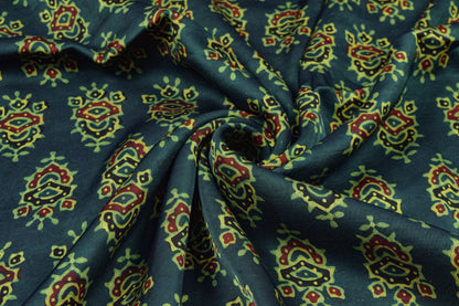 Ajrakh Modal Silk Natural Dye Hand Block Print Unstitched Kurta Fabric  Mtr Length  3 Mtr  Length  -  SKU : AI06402B