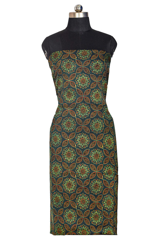 Ajrakh Modal Silk Natural Dye Hand Block Print Unstitched Kurta Fabric  Mtr Length  3 Mtr  Length  -  SKU : AI06402Z