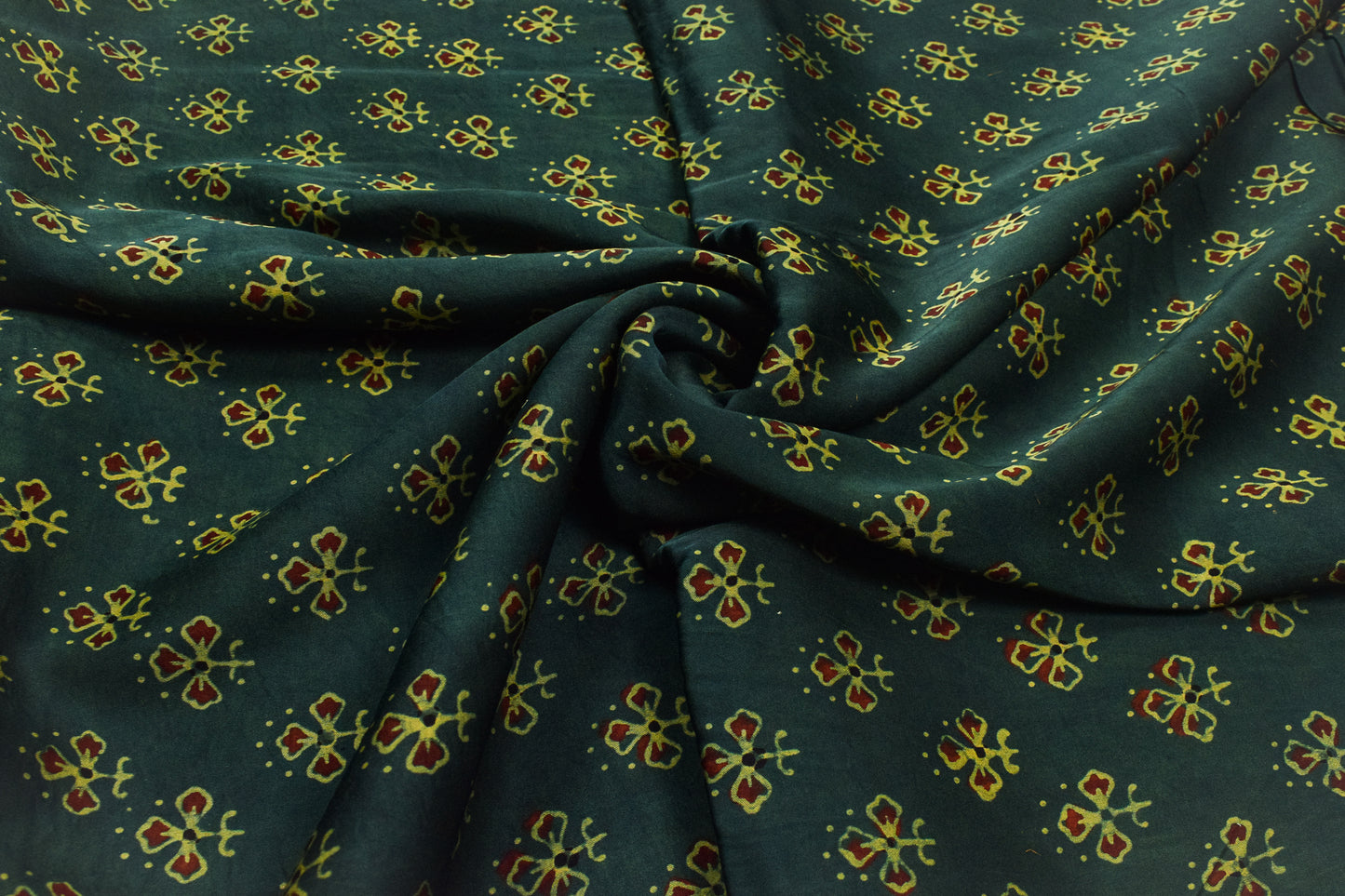 Ajrakh Modal Silk Natural Dye Hand Block Print Unstitched Kurta Fabric  2.50 Mtr Length   -  SKU : AI17101C