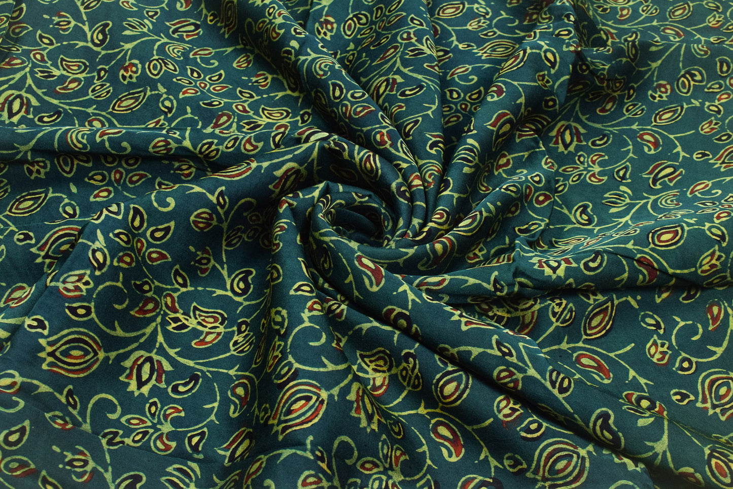 Ajrakh Modal Silk Natural Dye Hand Block Print Unstitched Kurta Fabric  2.50 Mtr Length   -  SKU : AI17101K