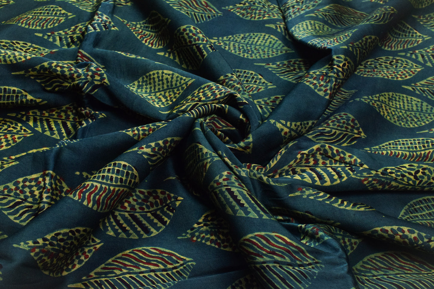 Ajrakh Modal Silk Natural Dye Hand Block Print Unstitched Kurta Fabric  2.50 Mtr Length   -  SKU : AI17101S