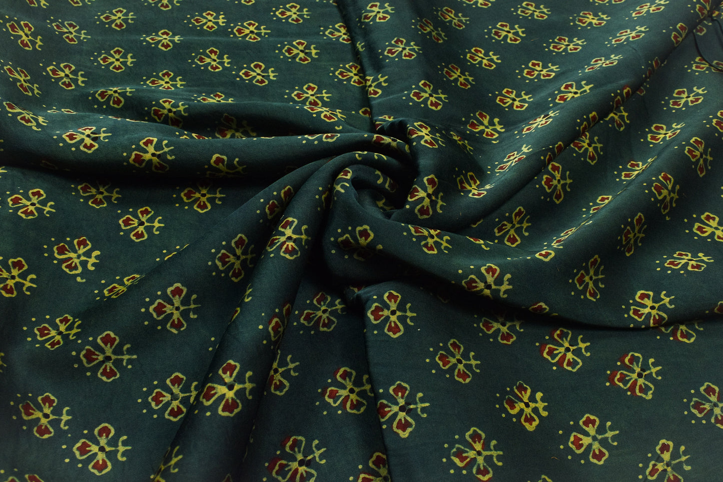 Ajrakh Modal Silk Natural Dye Hand Block Print Unstitched Kurta Fabric   3.00 Mtr Length  -  SKU : AI17102C