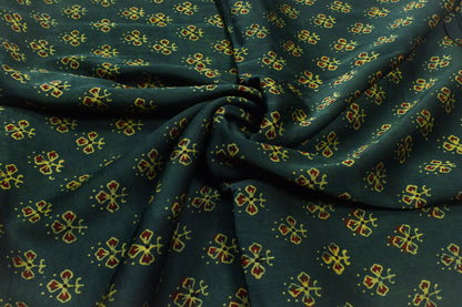 Ajrakh Modal Silk Natural Dye Hand Block Print Unstitched Kurta Fabric   3.00 Mtr Length  -  SKU : AI17102C
