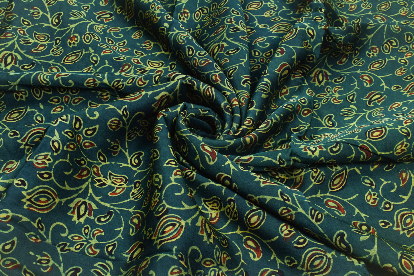 Ajrakh Modal Silk Natural Dye Hand Block Print Unstitched Kurta Fabric   3.00 Mtr Length  -  SKU : AI17102K