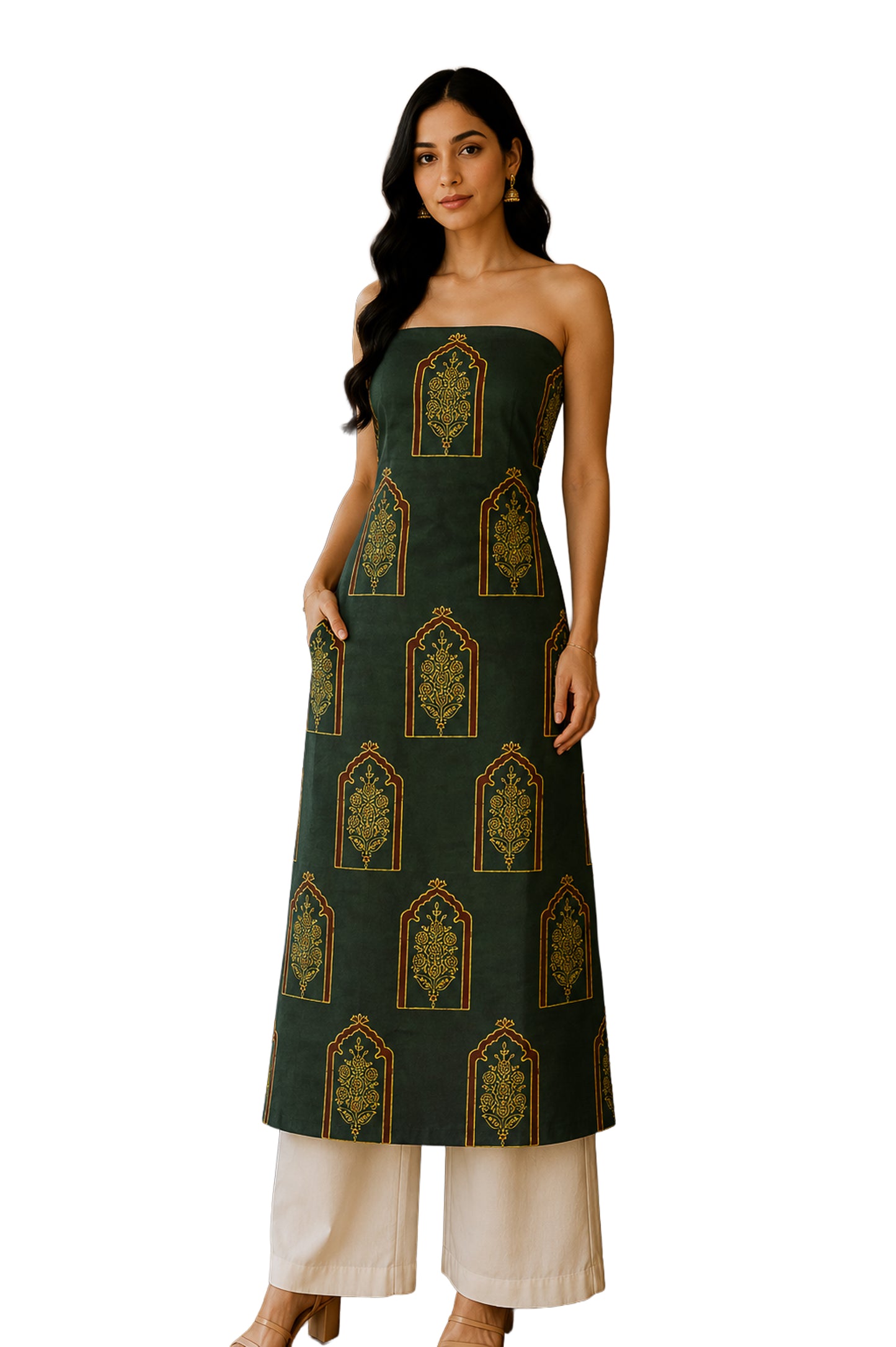 Ajrakh Modal Silk Natural Dye Hand Block Print Unstitched Kurta Fabric  2.50 Mtr Length   -  SKU : AI1710AA