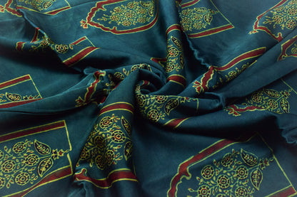 Ajrakh Modal Silk Natural Dye Hand Block Print Unstitched Kurta Fabric  2.50 Mtr Length   -  SKU : AI1710AA