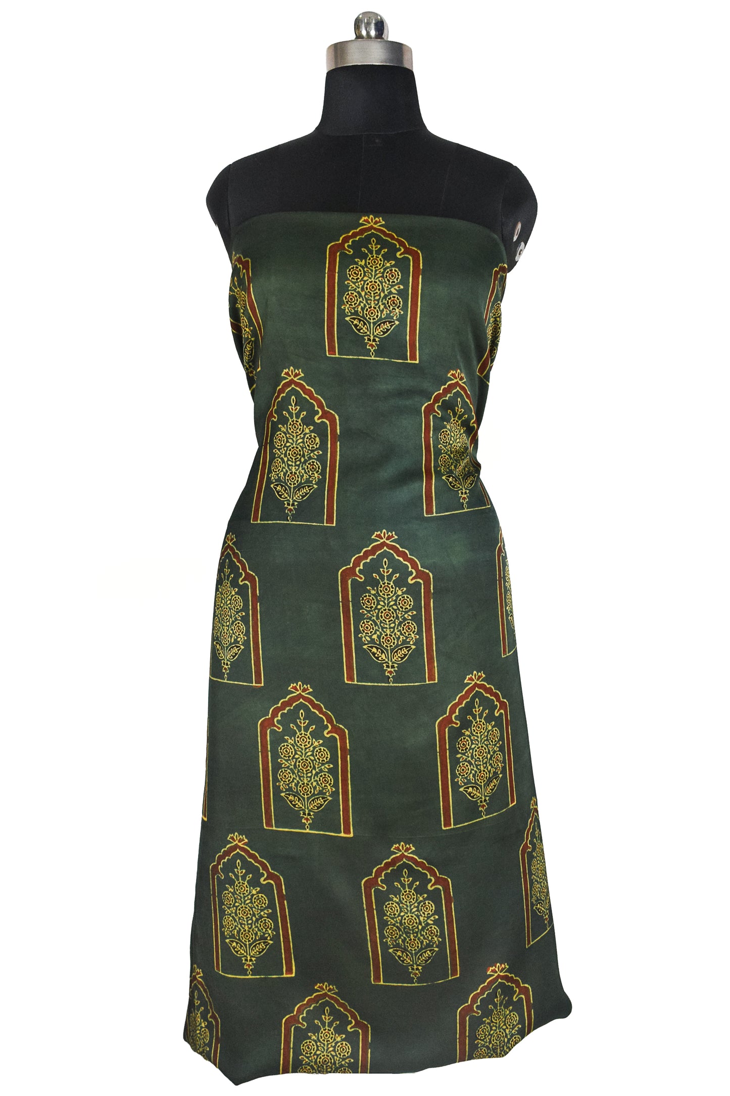 Ajrakh Modal Silk Natural Dye Hand Block Print Unstitched Kurta Fabric   3.00 Mtr Length  -  SKU : AI1710BA