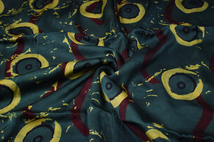 Ajrakh Modal Silk Natural Dye Hand Block Print Unstitched Kurta Fabric  2.50 Mtr Length   -  SKU : AI20101E