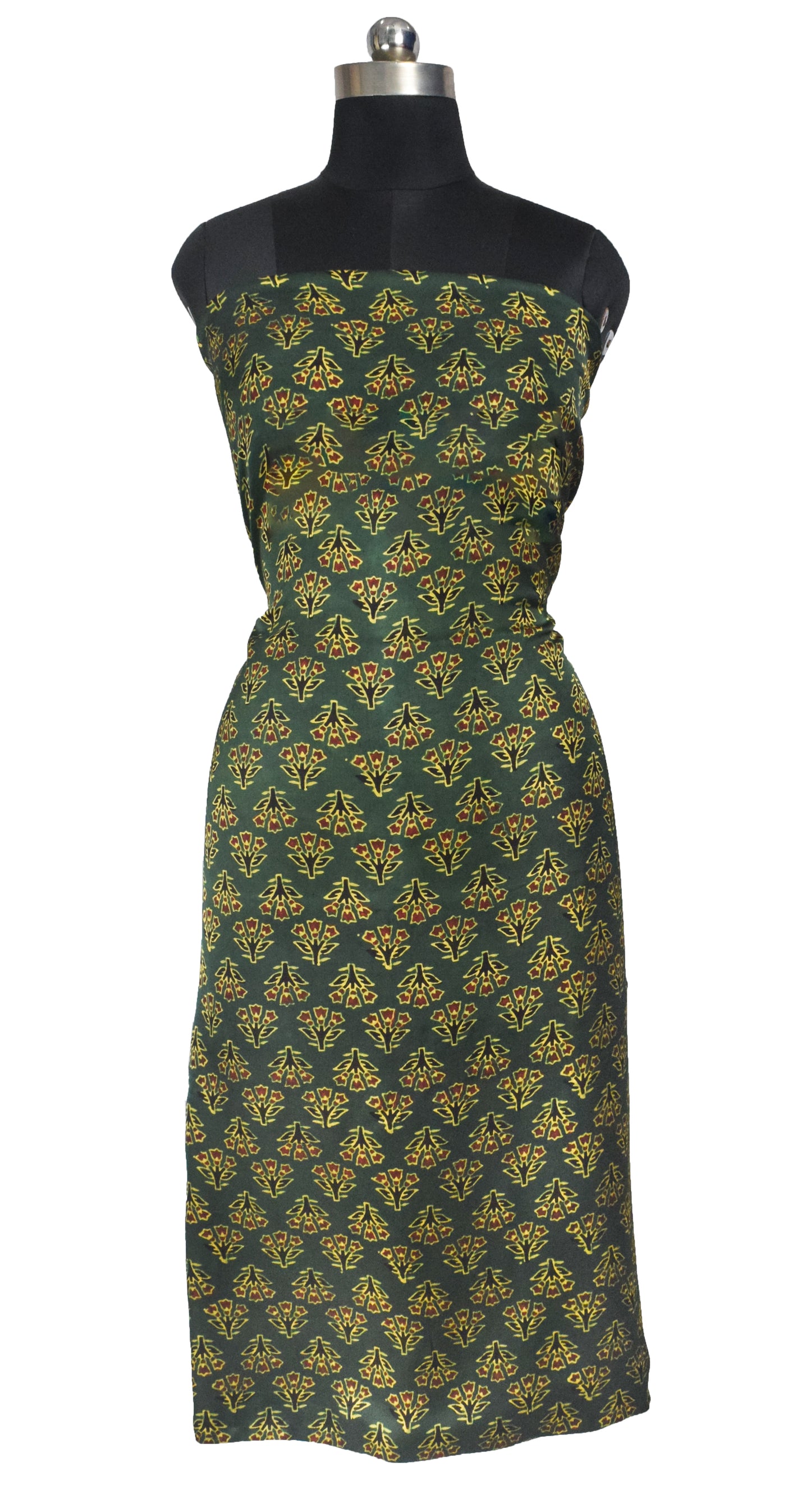 Ajrakh Modal Silk Natural Dye Hand Block Print Unstitched Kurta Fabric  2.50 Mtr Length   -  SKU : AI30101H