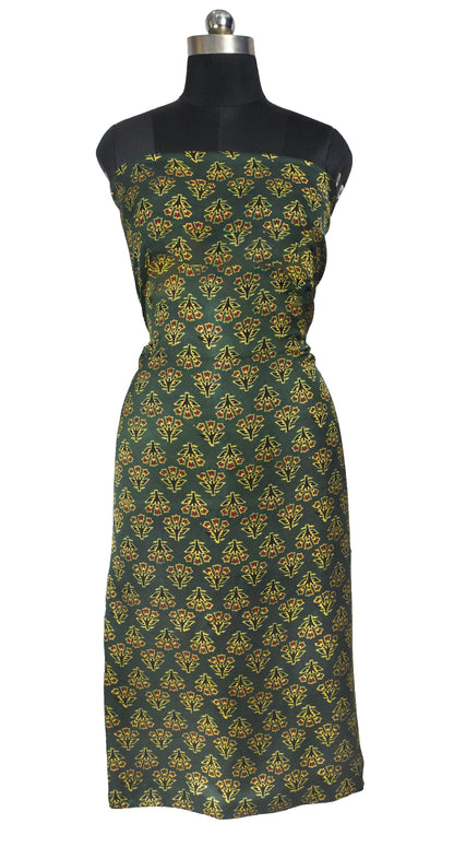 Ajrakh Modal Silk Natural Dye Hand Block Print Unstitched Kurta Fabric  2.50 Mtr Length   -  SKU : AI30101H