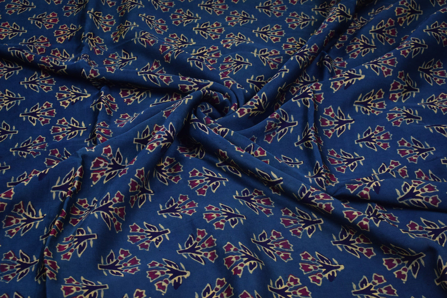 Ajrakh Modal Silk Natural Dye Hand Block Print Unstitched Kurta Fabric  2.50 Mtr Length   -  SKU : AI30101H