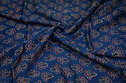 Ajrakh Modal Silk Natural Dye Hand Block Print Unstitched Kurta Fabric  2.50 Mtr Length   -  SKU : AI30101H