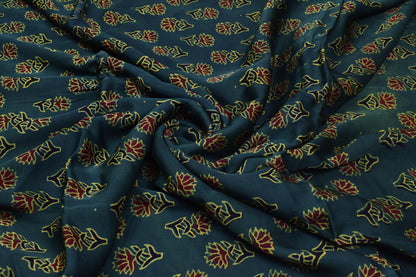 Ajrakh Modal Silk Natural Dye Hand Block Print Unstitched Kurta Fabric  2.50 Mtr Length   -  SKU : AI30101X