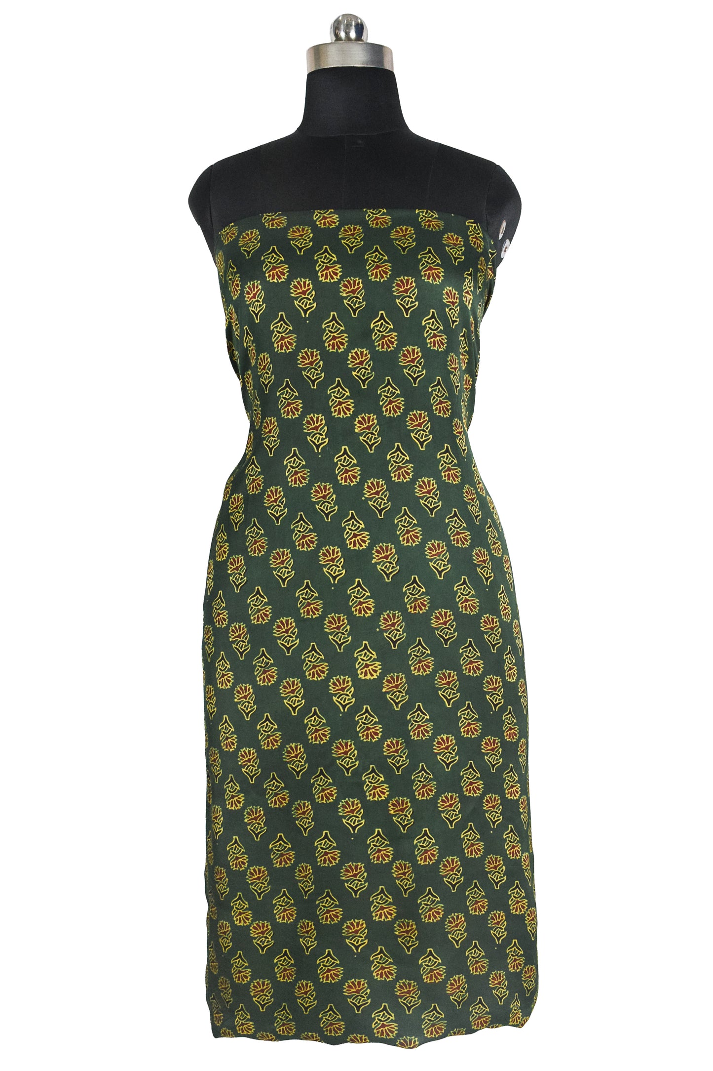 Ajrakh Modal Silk Natural Dye Hand Block Print Unstitched Kurta Fabric   3.00 Mtr Length  -  SKU : AI30102X