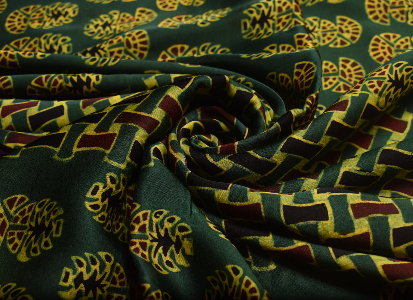 Ajrakh Modal Silk Natural Dye Hand Block Print Fabric    2.5 Mtr  Length  -  SKU : ID21902G
