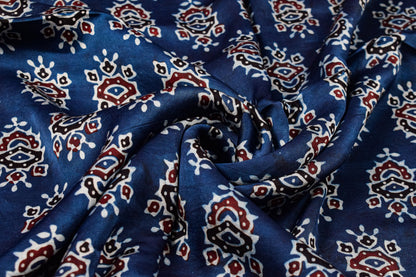 Ajrakh Modal Silk Natural Dye Hand Block Print Unstitched Kurta Fabric  Mtr Length  2.5 Mtr  Length  -  SKU : AI06401A