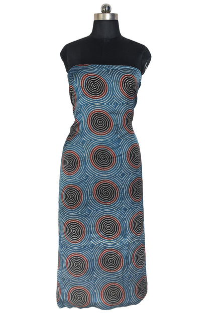 Ajrakh Modal Silk Natural Dye Hand Block Print Unstitched Kurta Fabric  Mtr Length  2.5 Mtr  Length  -  SKU : AI06401Q