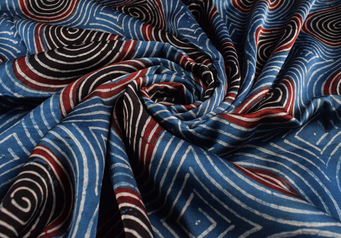 Ajrakh Modal Silk Natural Dye Hand Block Print Unstitched Kurta Fabric  Mtr Length  2.5 Mtr  Length  -  SKU : AI06401Q
