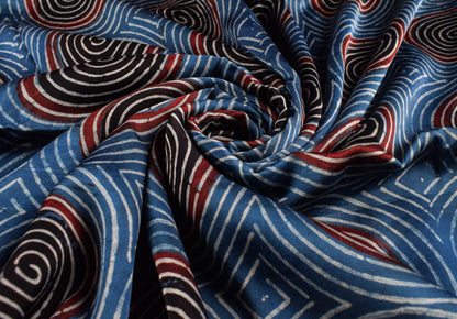 Ajrakh Modal Silk Natural Dye Hand Block Print Unstitched Kurta Fabric  Mtr Length  2.5 Mtr  Length  -  SKU : AI06401Q