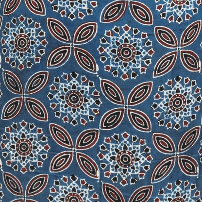 Ajrakh Modal Silk Natural Dye Hand Block Print Unstitched Kurta Fabric  Mtr Length  2.5 Mtr  Length  -  SKU : AI06401Y