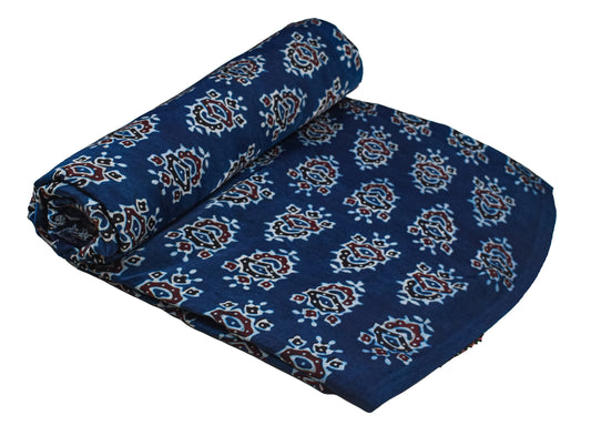 Ajrakh Modal Silk Natural Dye Hand Block Print Unstitched Kurta Fabric  Mtr Length  3 Mtr  Length  -  SKU : AI06402A