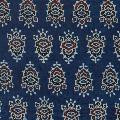 Ajrakh Modal Silk Natural Dye Hand Block Print Unstitched Kurta Fabric  Mtr Length  3 Mtr  Length  -  SKU : AI06402A